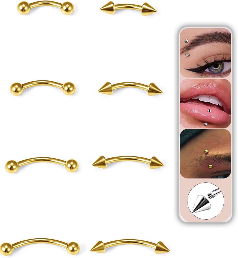 AMASIS مجوهرة ثقب الحاجب من الفولاذ الجراحي قضيب منحني حلقة حاجب صغيرة عمودية مجوهرة شفة مجوهرة أذن روق حلقة زر بطن صغيرة للنساء والرجال 6mm/8mm/10mm/12mm - Image 1